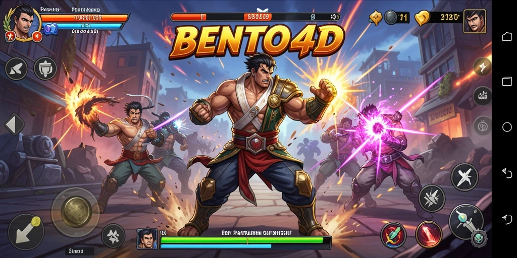 Screenshot tampilan gameplay BENTO4D yang menampilkan aksi pertarungan seru.