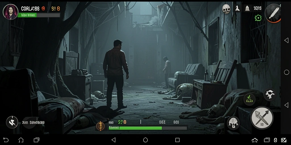 Tampak gameplay CORLA188 dengan elemen horor yang mencekam.
