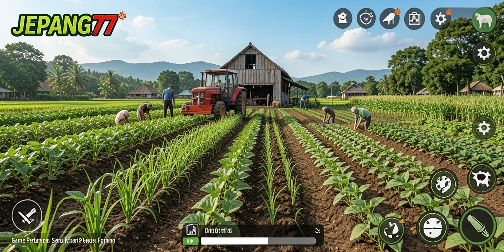 Screenshot gameplay JEPANG77 yang menampilkan ladang yang subur.