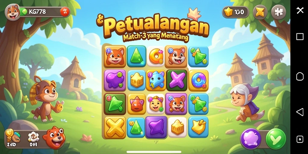 Tampilan gameplay KG778 dengan kombinasi Match-3 yang seru.